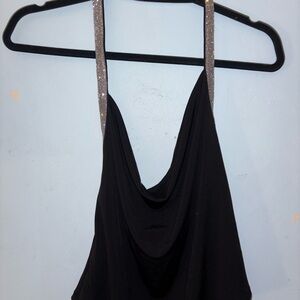 Mango Black Blouse with Silver Straps